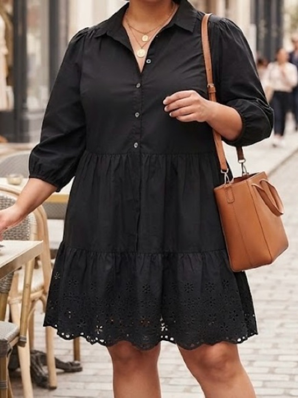 GAP Black Eyelet Tiered Mini Shirt Dress 100% Cotton Cottagecore Boho Minimalist